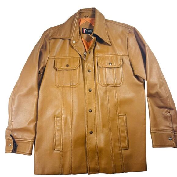 Vintage Anthony Blair Faux Leather Jacket Brown Tan Retro Western 70s Style M - Picture 1 of 8